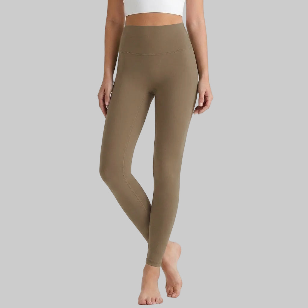 Lahn Bare-Skin Yoga Leggings For Women, High-Waist 3/4 Workout Pants - Cocoa