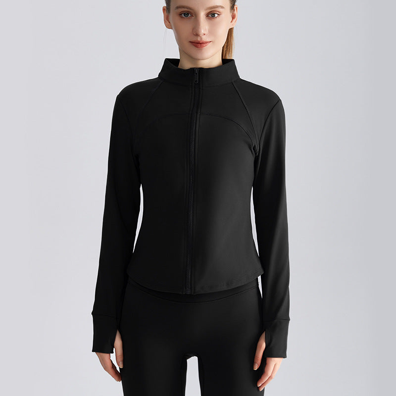 LAHN Women’s Fitted Zip-Up Track Jacket — Long Sleeve Warm Hoodie Gym Yoga - Black
