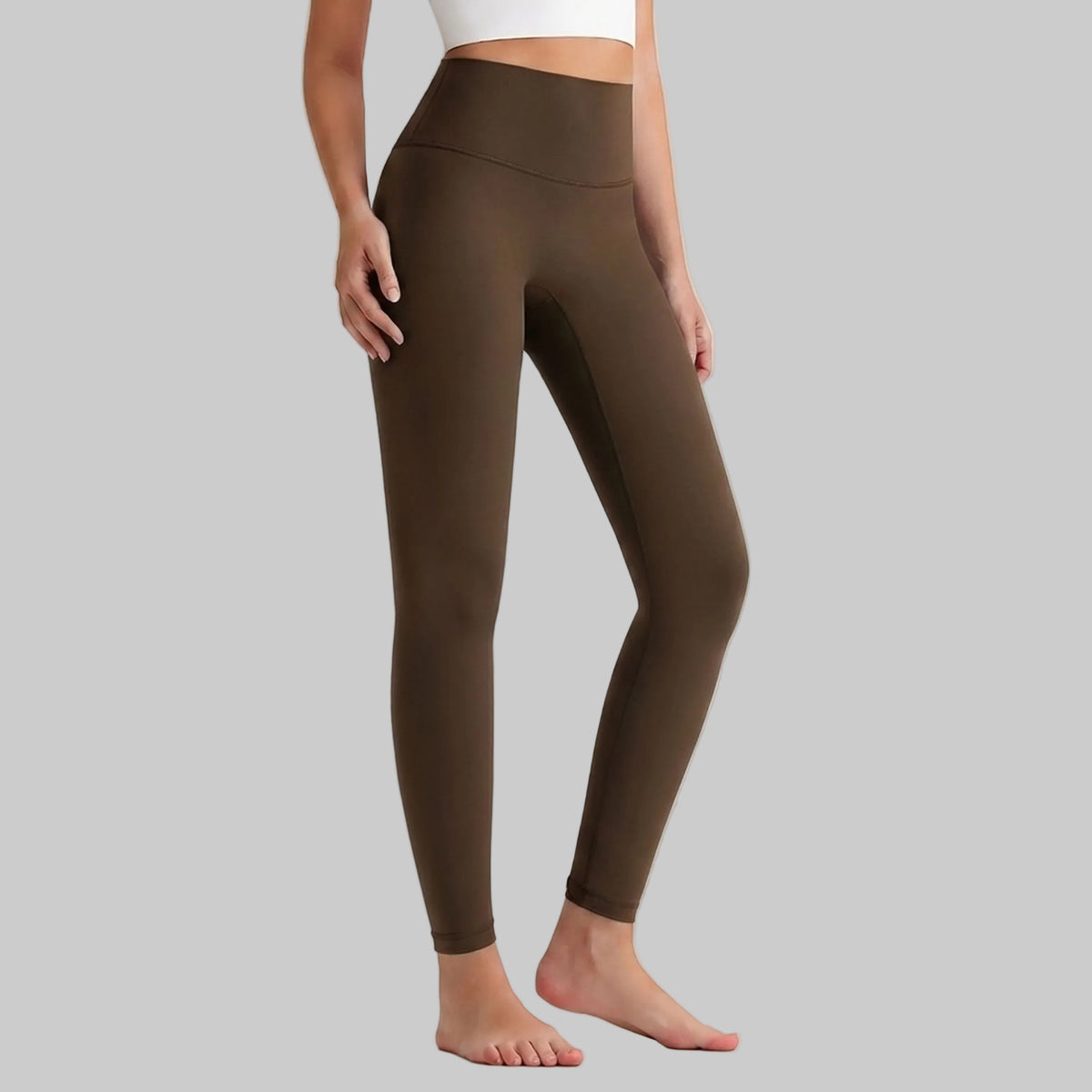 Lahn Bare-Skin Yoga Leggings For Women, High-Waist 3/4 Workout Pants - Brownie Brown