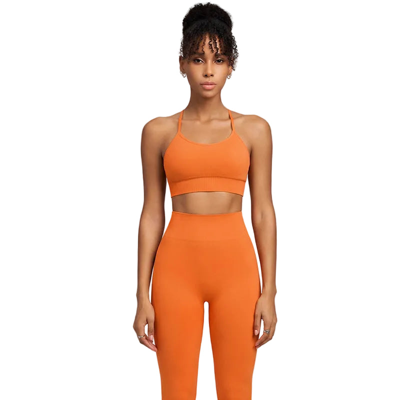 Women’s Crossover Back Sports Bra and High-Waist Leggings Workout Set - Vibrant Orange