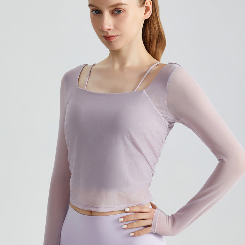 Weiman Sports Yoga Top With Built-In Bra Pads, Mesh Long Sleeve for Workout - CX-5130 Iris Purple