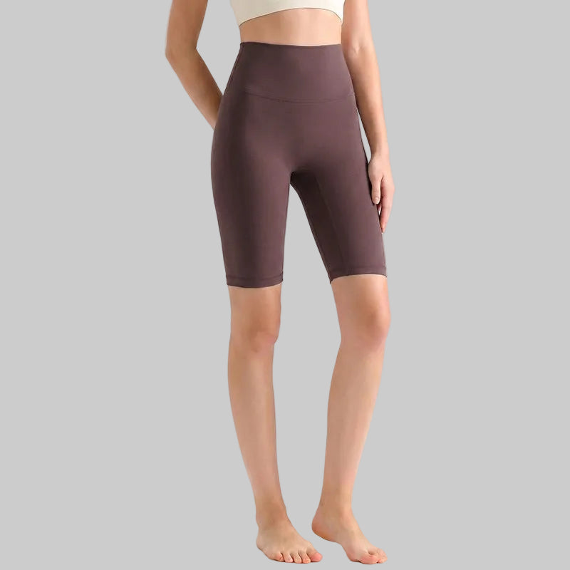 LAHN Antibacterial Bare-Fit 5-Inch Yoga Shorts, High-Waist Tummy Control - Tea Chestnut Brown
