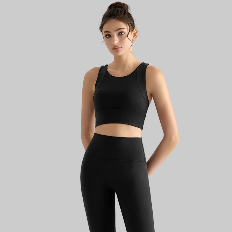Women’s Yoga Set, 2-Piece Outfit for Pilates, Workout, Running, Outwear - Fashion Black