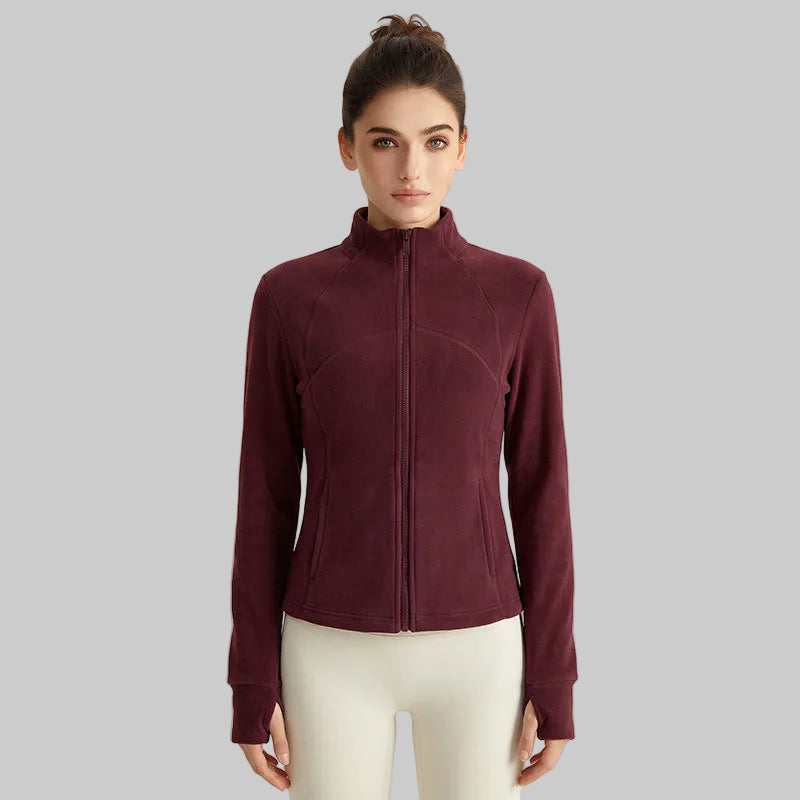 Weimann Winter Fleece Yoga Jacket — Slim Fit Double-Sided Warm Coat With Pockets - WT-5072 Mousse Red