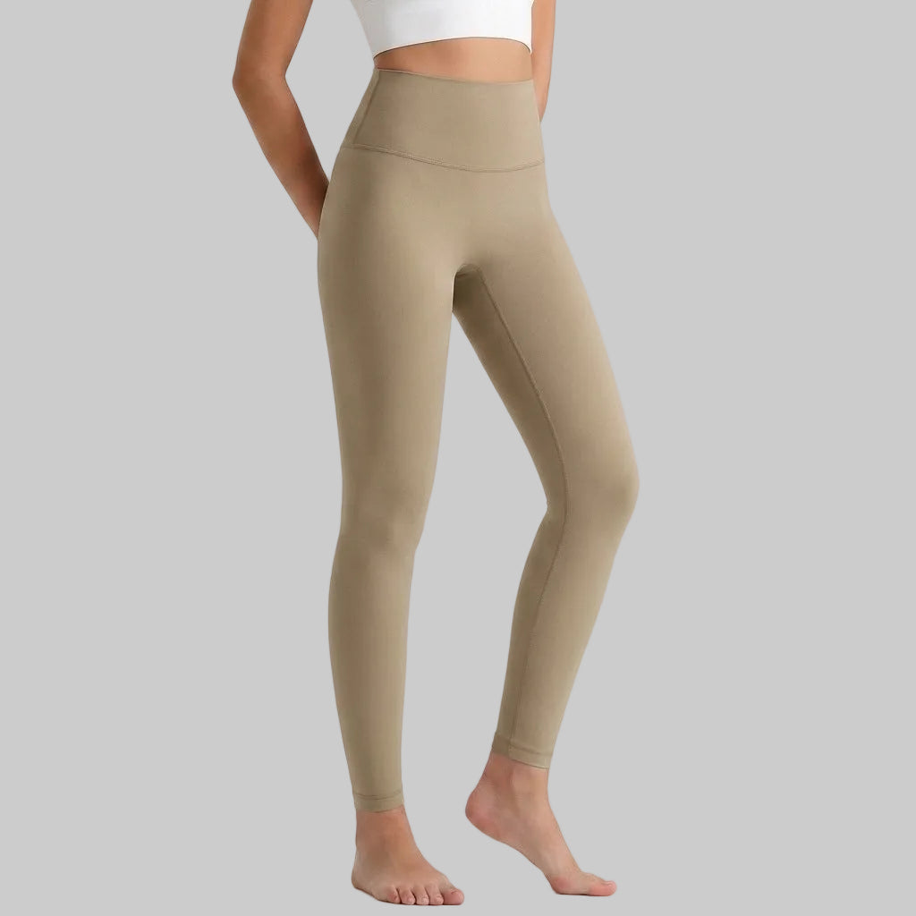 Lahn Bare-Skin Yoga Leggings For Women, High-Waist 3/4 Workout Pants - Khaki Gray