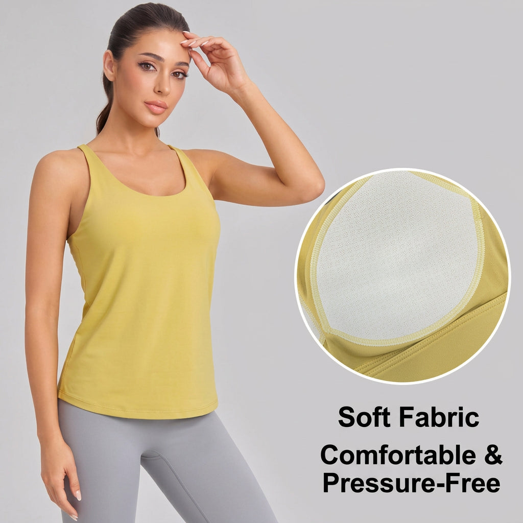 Women’s Hollow Back Yoga Tank — Crossover Sports Bra Layered Look