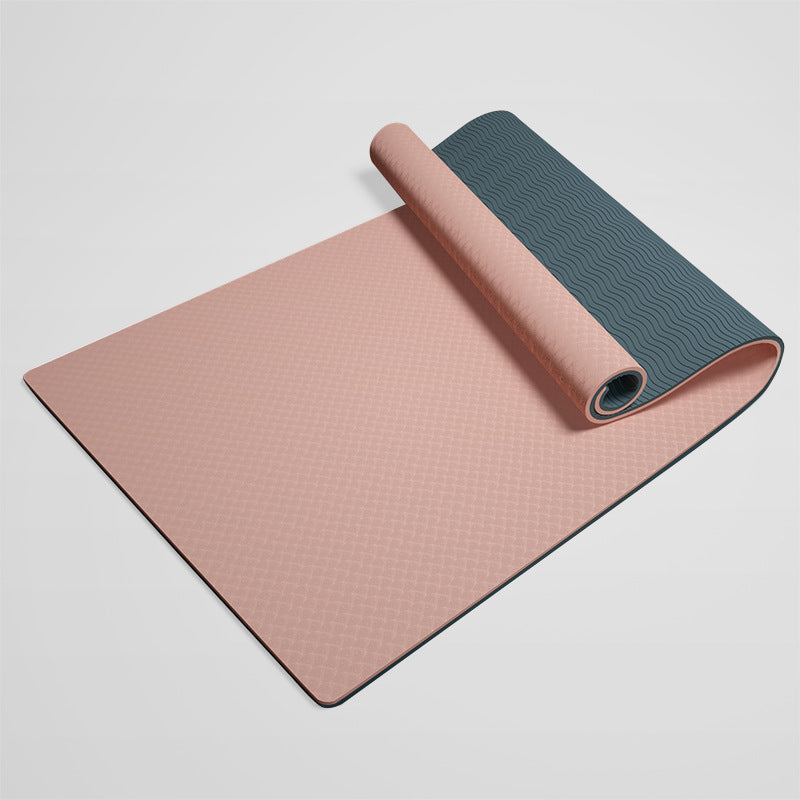 Extra Thick TPE Yoga Mat, Non-Slip Fitness Floor Mat for Home Gym, Dance - Dark Pink-Deep Blue-Insole