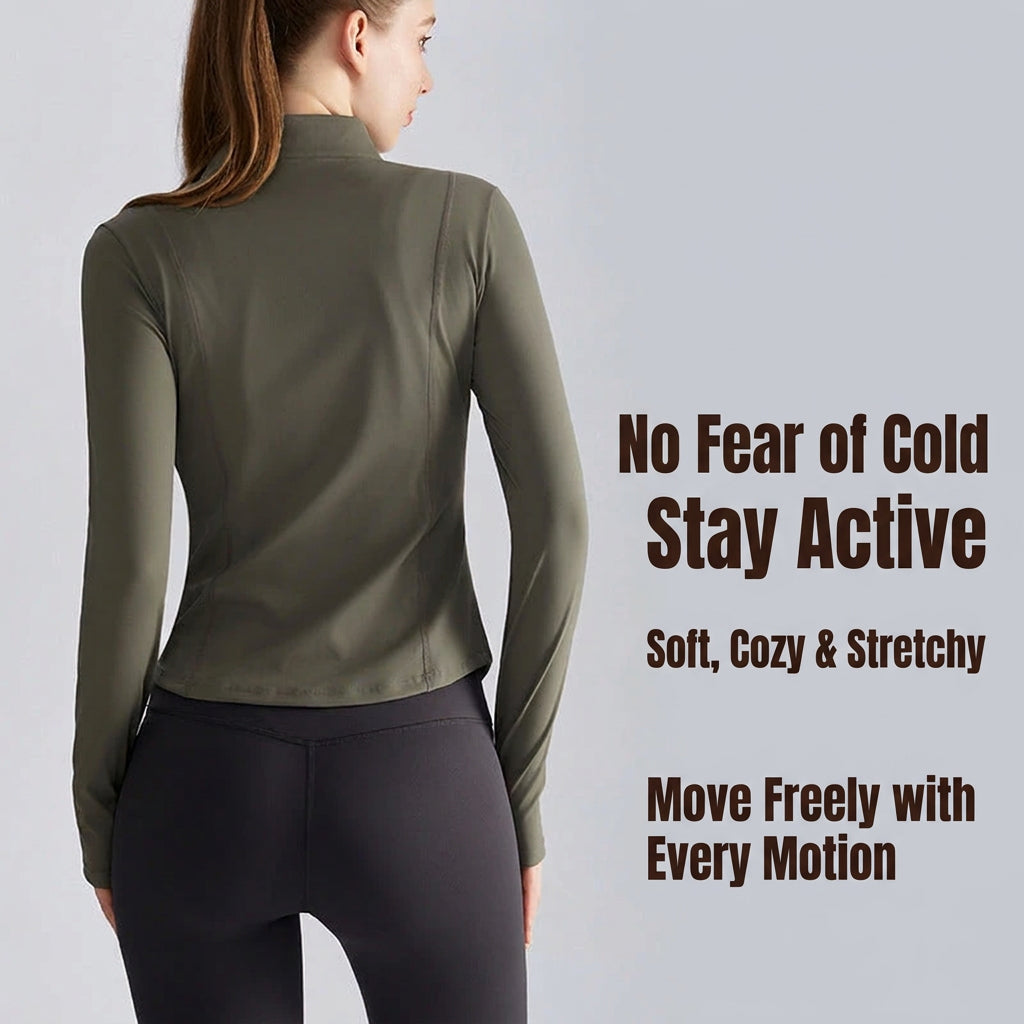 Women’s Zip-Up Fitness Jacket — Stand Collar, Quick-Dry Running Workout Top