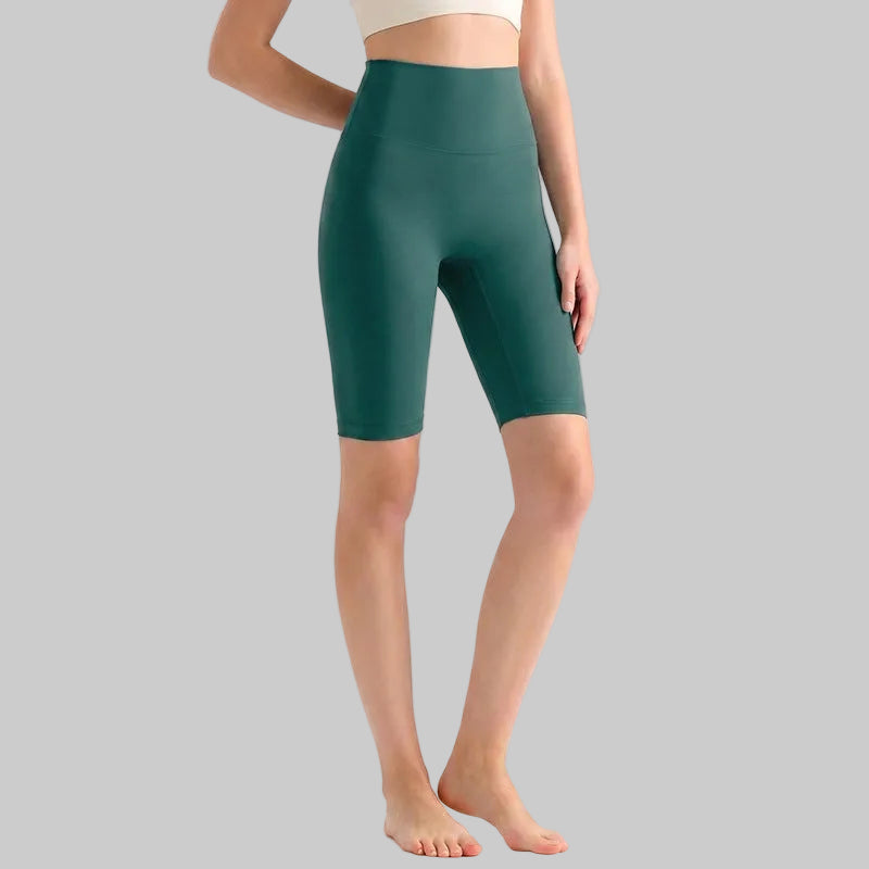 LAHN Antibacterial Bare-Fit 5-Inch Yoga Shorts, High-Waist Tummy Control - Glazed Green