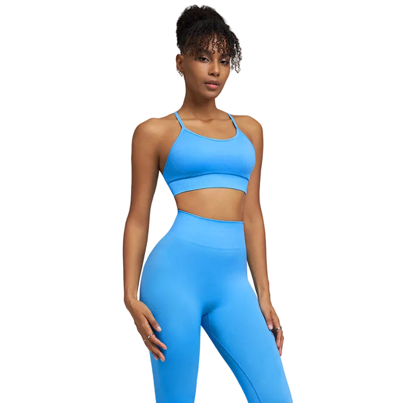 Women’s Crossover Back Sports Bra and High-Waist Leggings Workout Set