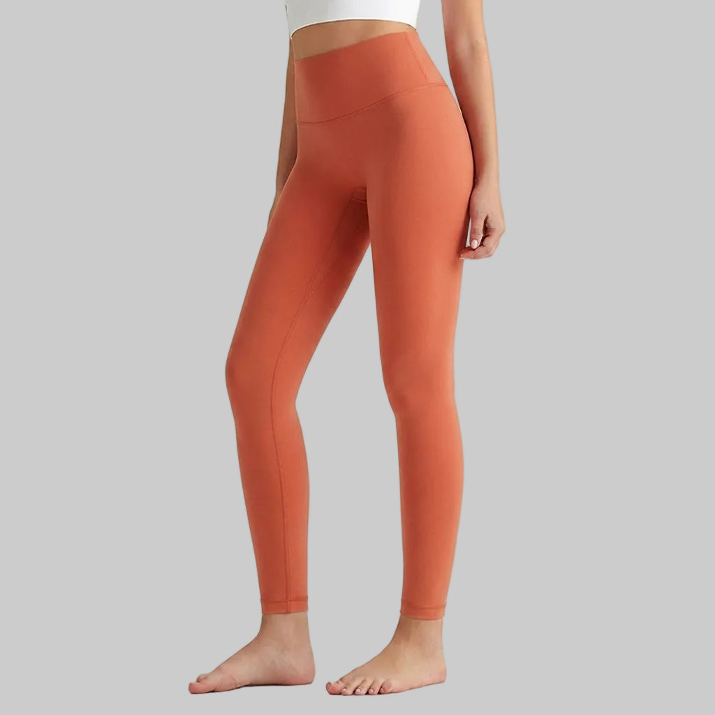 Lahn Bare-Skin Yoga Leggings For Women, High-Waist 3/4 Workout Pants - Orange Rust