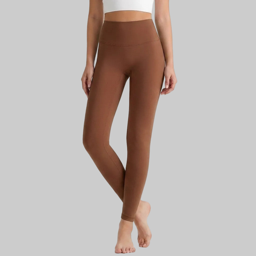 Lahn Bare-Skin Yoga Leggings For Women, High-Waist 3/4 Workout Pants - Old Bronze Brown