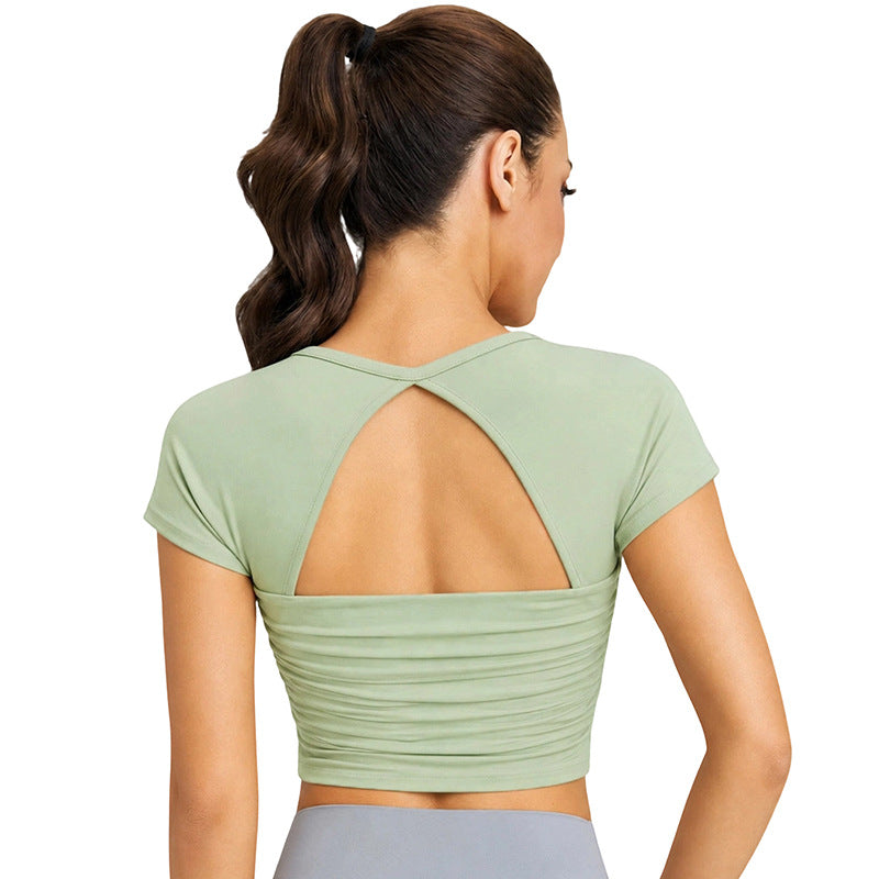 Women’s Summer Lightweight Yoga Top, Short Sleeve Mesh With Fixed Cups