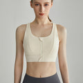 Weiman Front Zipper Sports Bra Tank — Padded, Anti-Bounce, Yoga Running - Ivory White