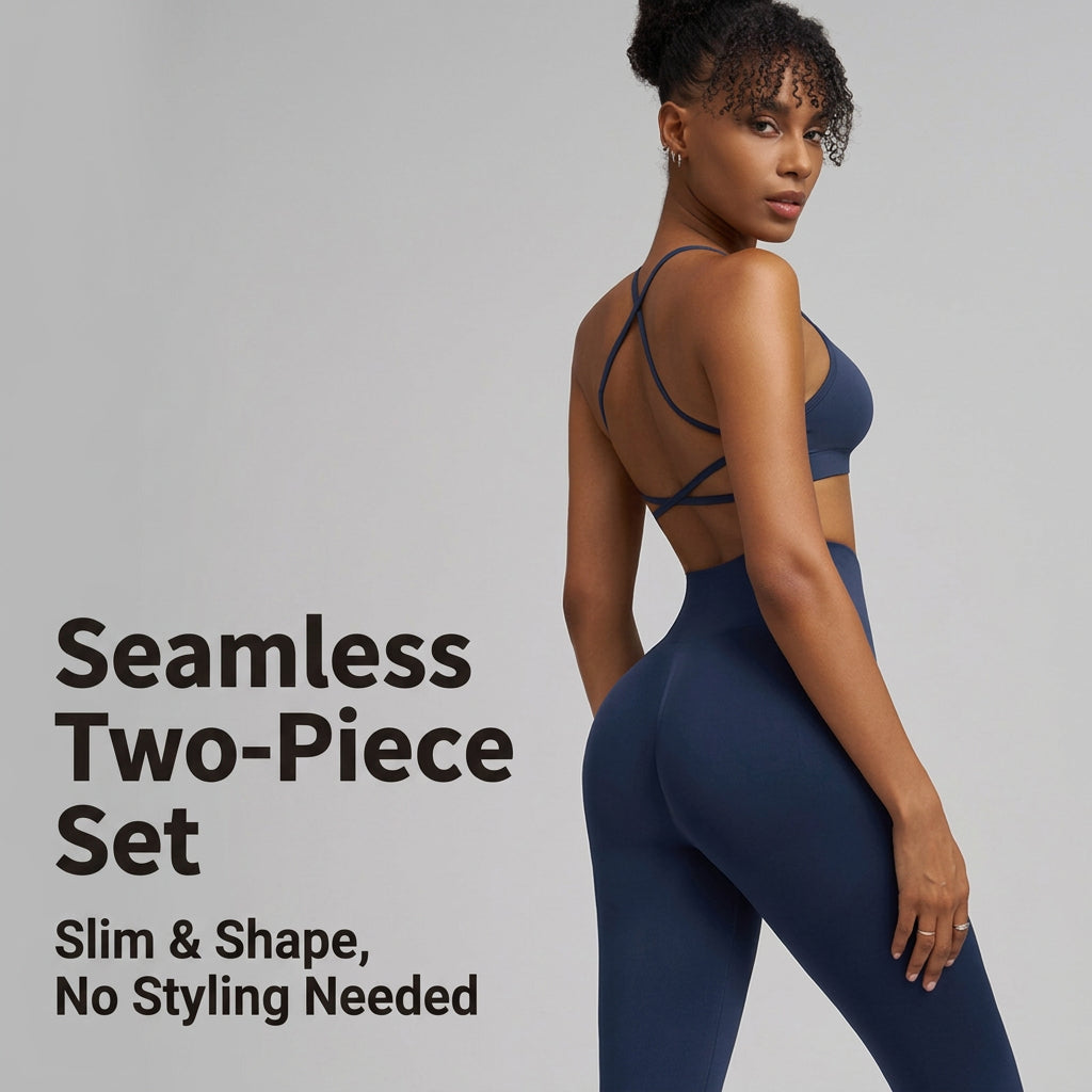 Women’s Crossover Back Sports Bra and High-Waist Leggings Workout Set