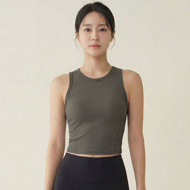 Weeman Ribbed Antibacterial Yoga Tank Top With Built-In Bra Cups for Women - Titanium Gray