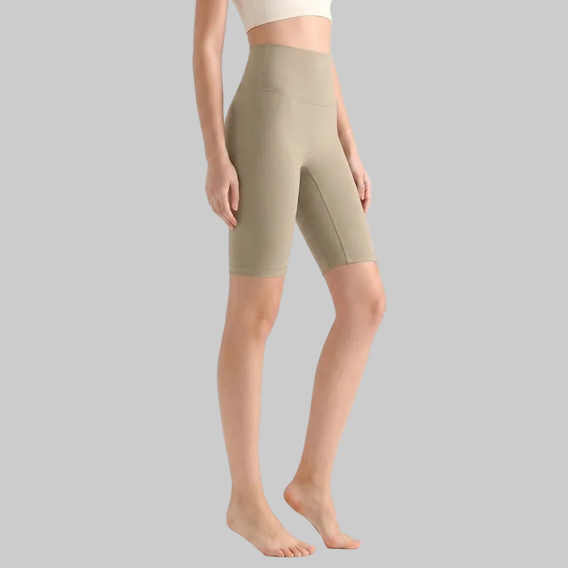 LAHN Antibacterial Bare-Fit 5-Inch Yoga Shorts, High-Waist Tummy Control - Khaki Gray