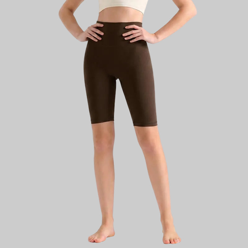 LAHN Antibacterial Bare-Fit 5-Inch Yoga Shorts, High-Waist Tummy Control - Distilled Coffee