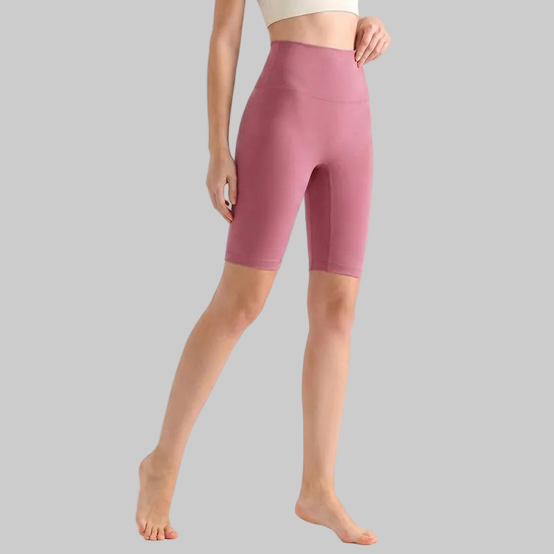 LAHN Antibacterial Bare-Fit 5-Inch Yoga Shorts, High-Waist Tummy Control - Flora Pink-Red