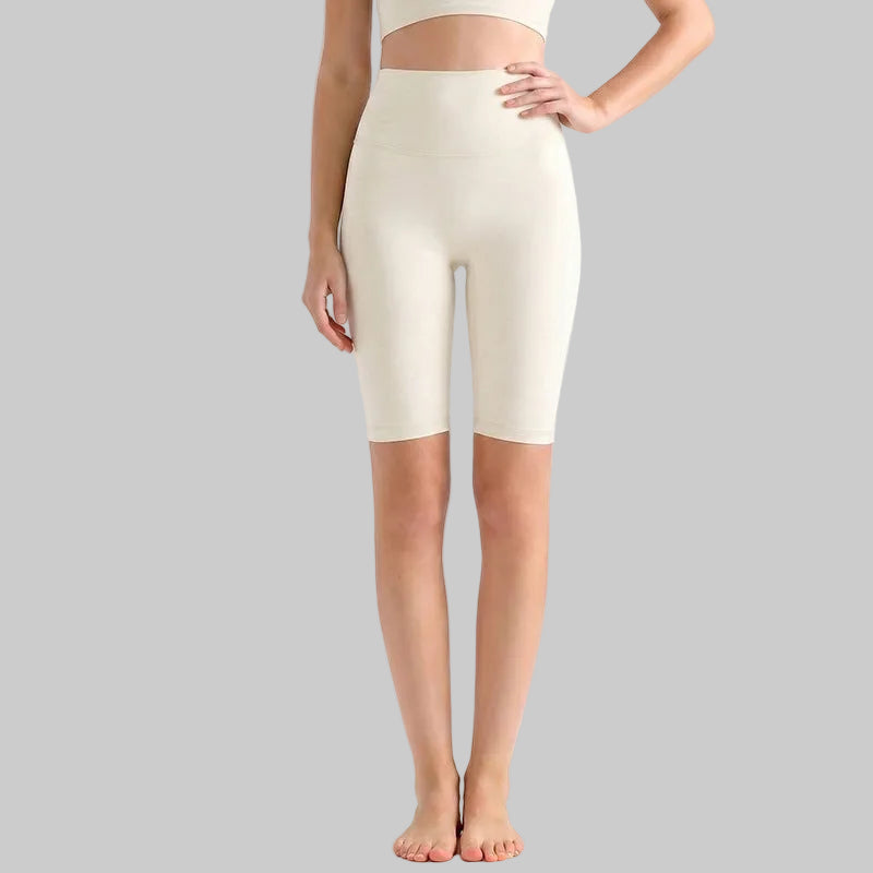 LAHN Antibacterial Bare-Fit 5-Inch Yoga Shorts, High-Waist Tummy Control - Ivory White