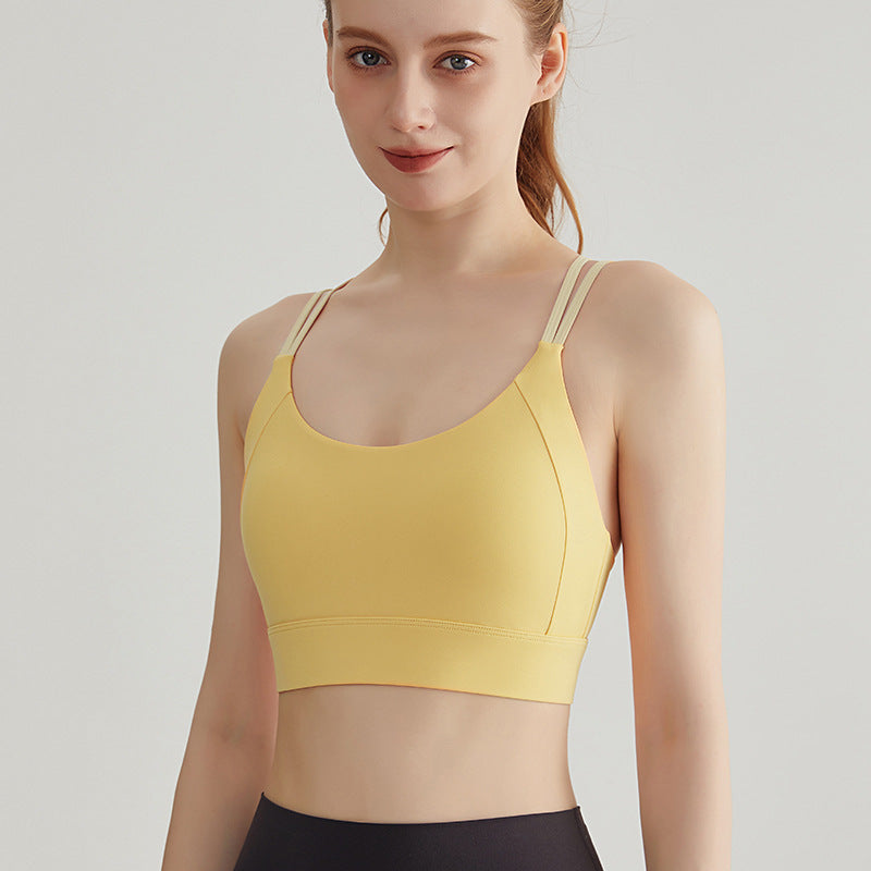 Weimann Thin Strap Sports Bra Tank — Padded Cross Back, No Bounce Support - WX-345 Apricot Yellow