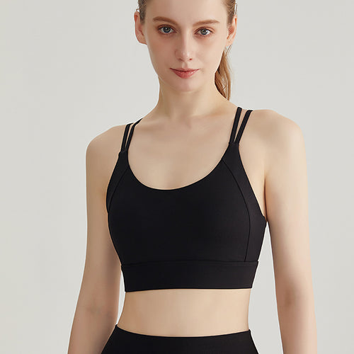Weimann Thin Strap Sports Bra Tank — Padded Cross Back, No Bounce Support - WX-345 Fashion Black