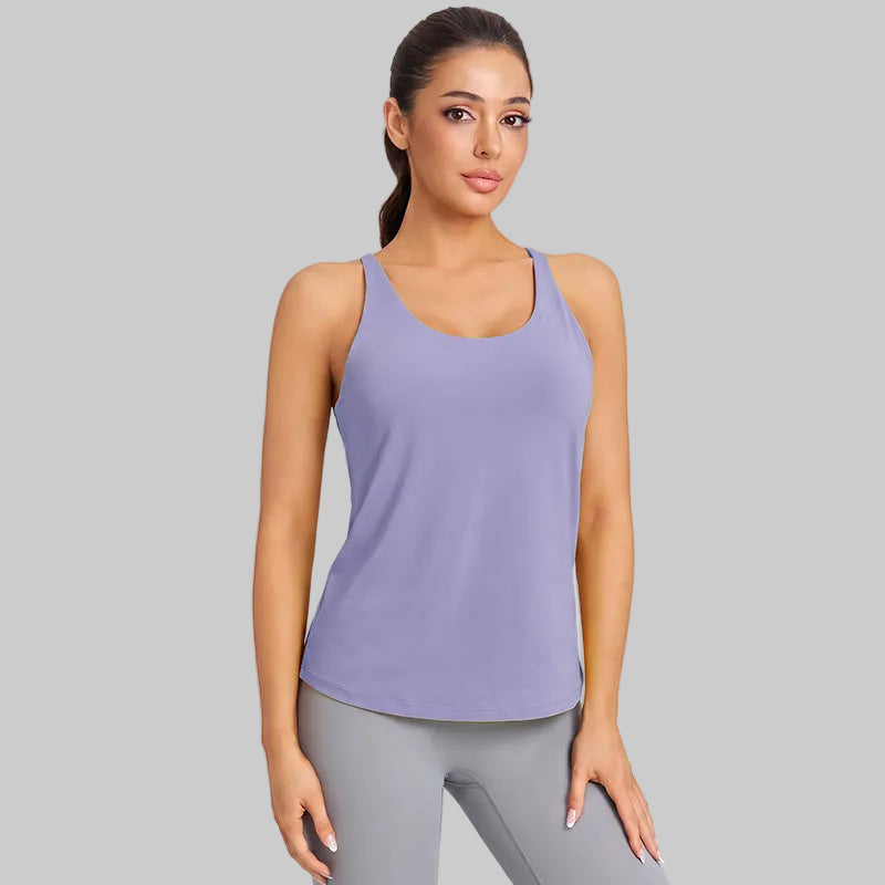 Women’s Hollow Back Yoga Tank — Crossover Sports Bra Layered Look - BXD-5075 Haze Purple