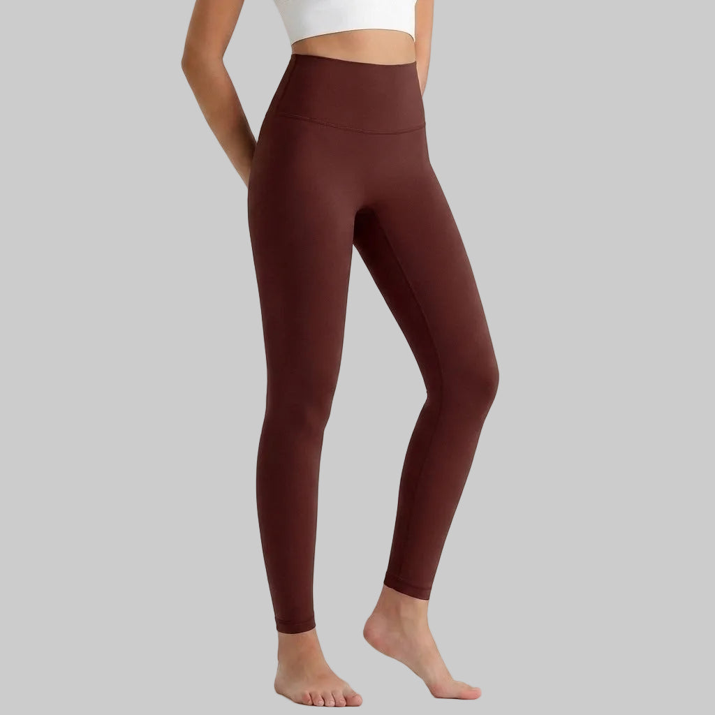 Lahn Bare-Skin Yoga Leggings For Women, High-Waist 3/4 Workout Pants - Angora Red