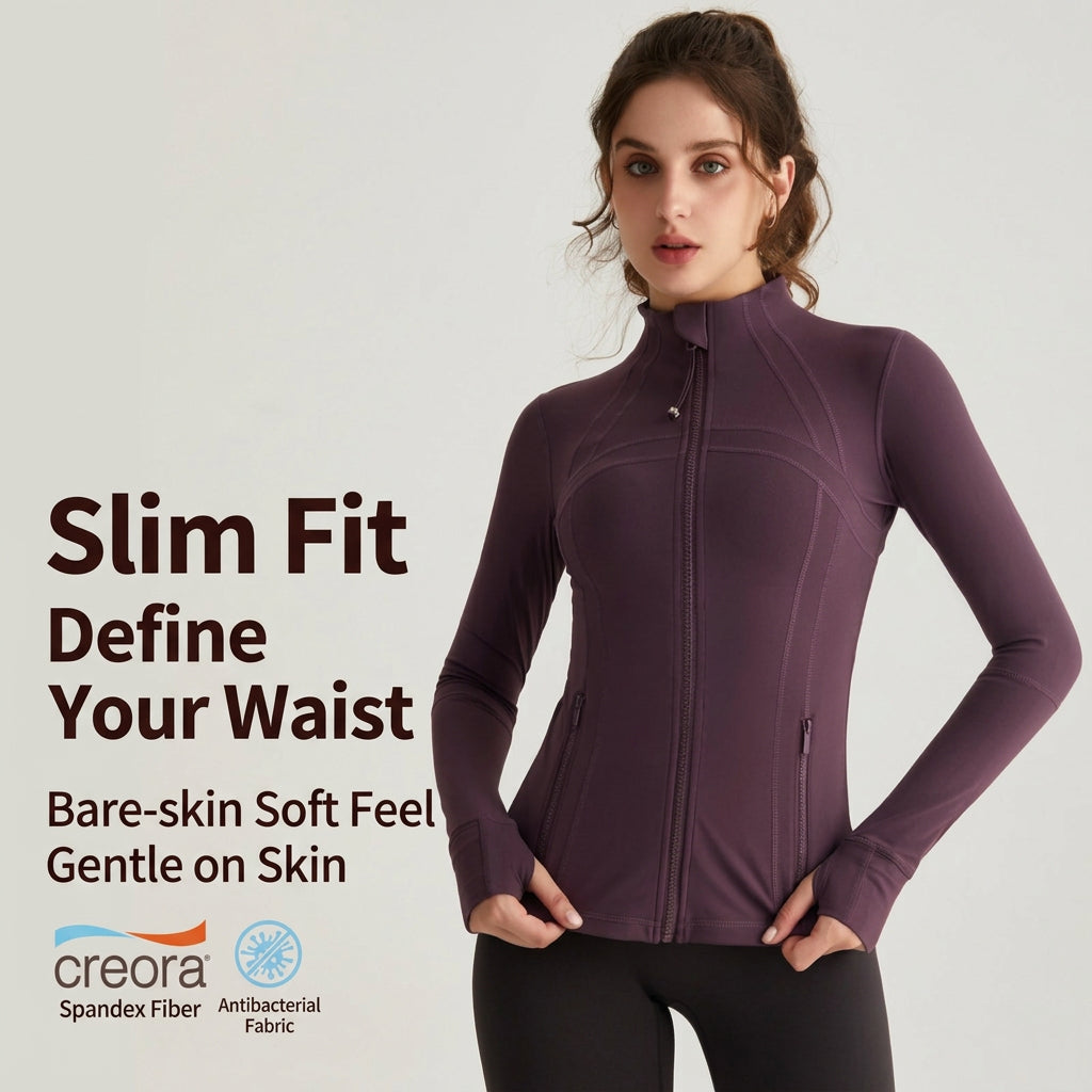 LAHN Women’s Zip-Up Track Jacket — Stand Collar Gym Workout Activewear