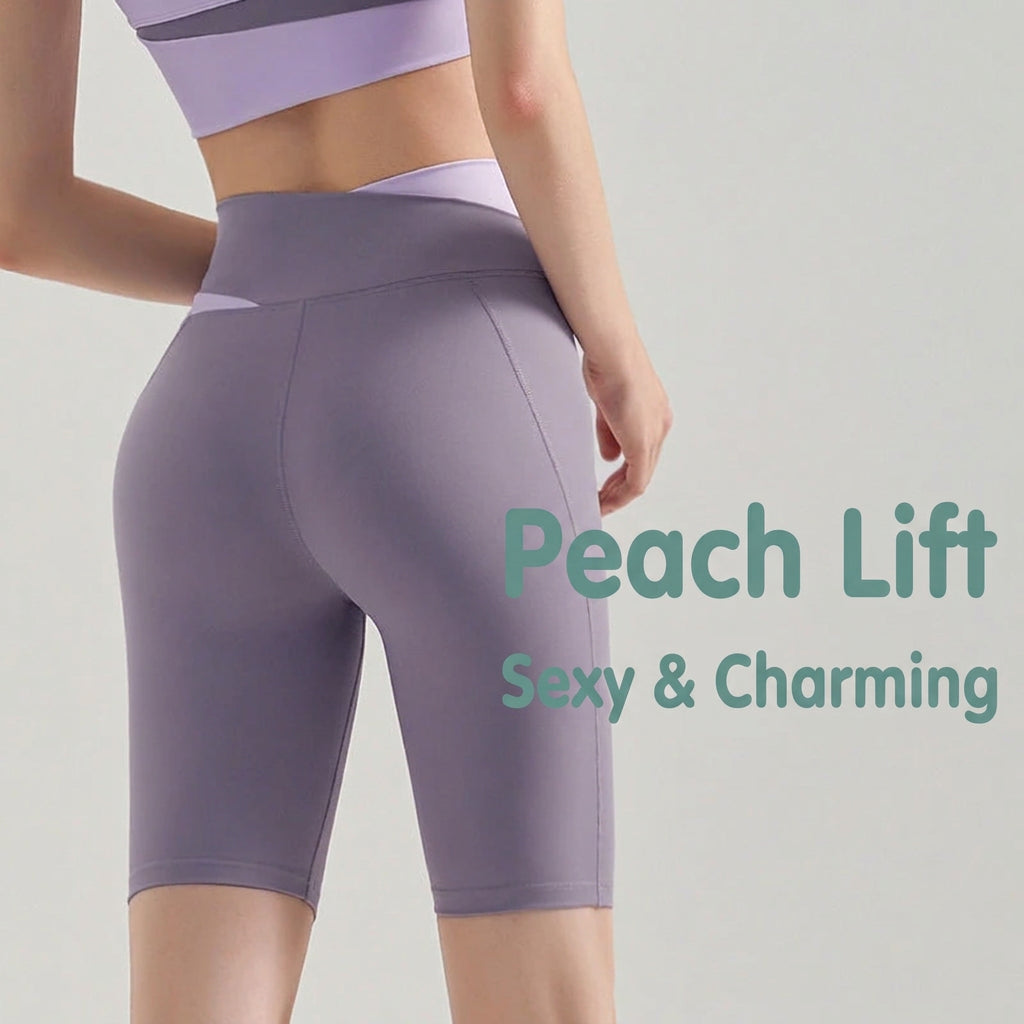 Women’s Colorblock Yoga Shorts, High Waist Cross Waist, Tummy Control 5-Inch