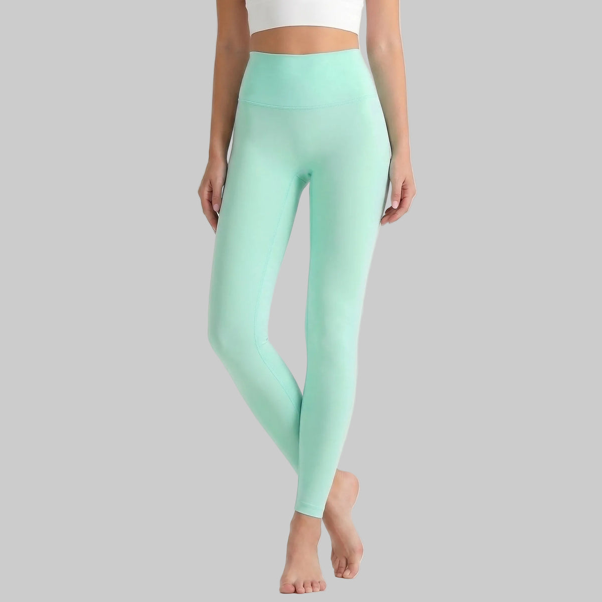 Lahn Bare-Skin Yoga Leggings For Women, High-Waist 3/4 Workout Pants - Tiffany Blue