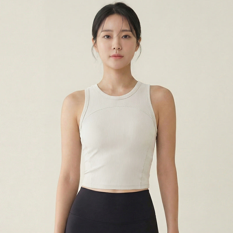 Weeman Ribbed Antibacterial Yoga Tank Top With Built-In Bra Cups for Women - Ivory White