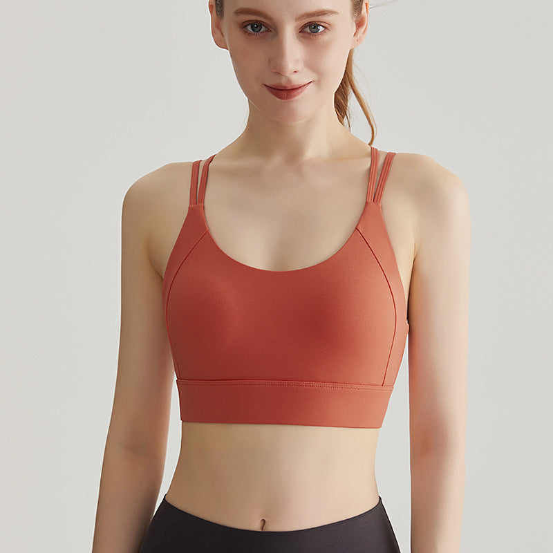 Weimann Thin Strap Sports Bra Tank — Padded Cross Back, No Bounce Support - WX-345 Brick Red