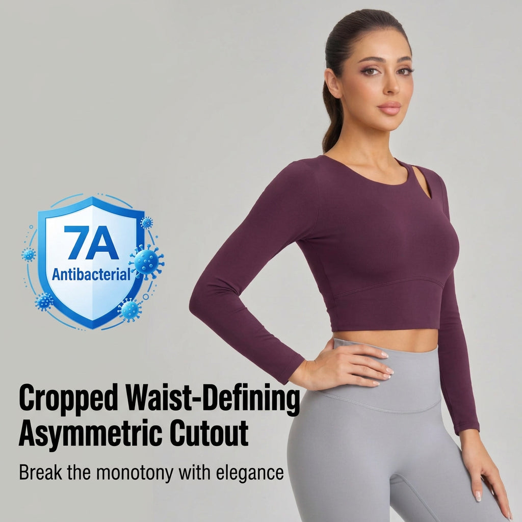 Wymen Antibacterial Long Sleeve Pilates Yoga Top — Built-In Bra Support