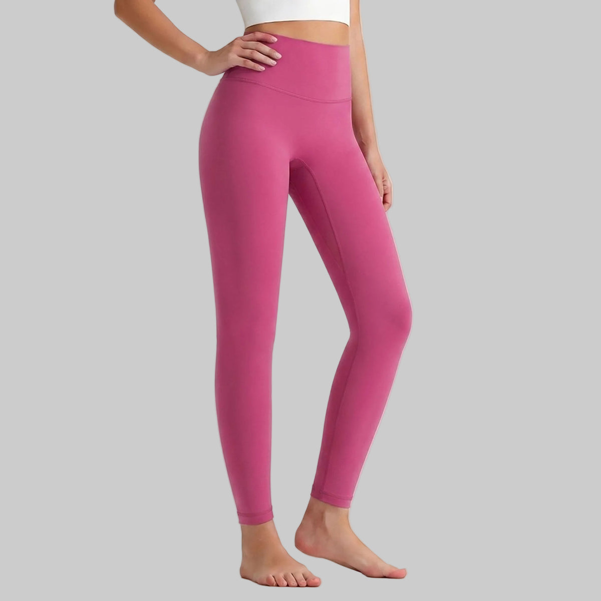 Lahn Bare-Skin Yoga Leggings For Women, High-Waist 3/4 Workout Pants - Purple Rose Pink