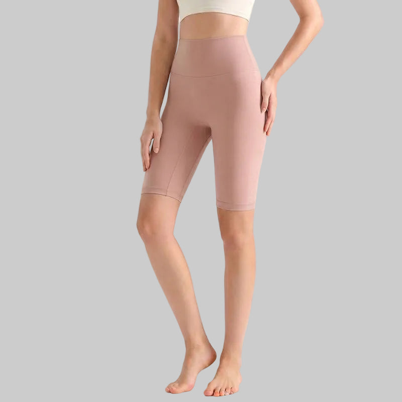 LAHN Antibacterial Bare-Fit 5-Inch Yoga Shorts, High-Waist Tummy Control - Crimson
