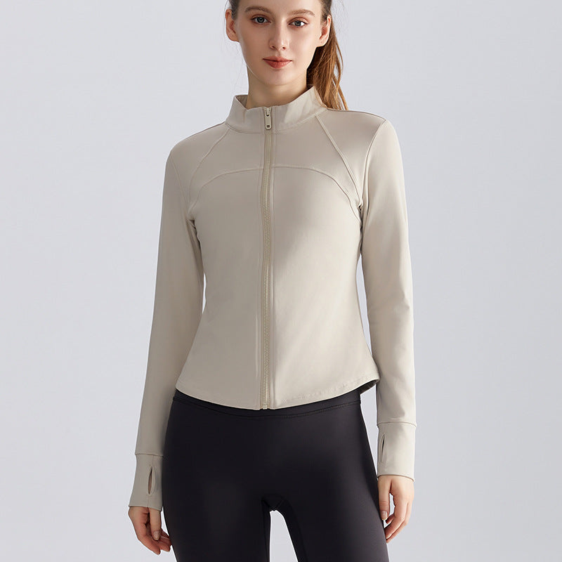 LAHN Women’s Fitted Zip-Up Track Jacket — Long Sleeve Warm Hoodie Gym Yoga - Khaki