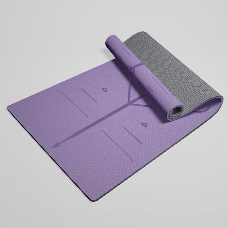 Extra Thick TPE Yoga Mat, Non-Slip Fitness Floor Mat for Home Gym, Dance - Light Purple-Light Gray-Position Line-Insole