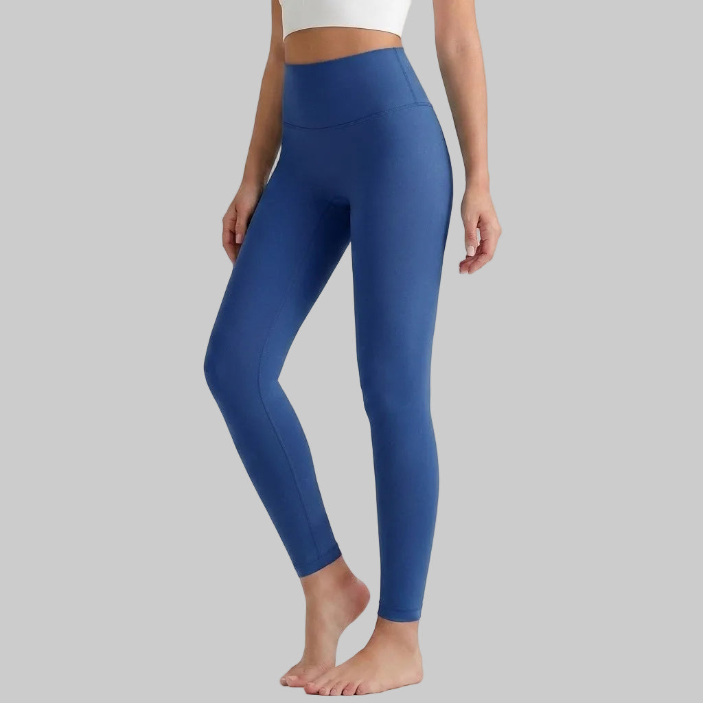 Lahn Bare-Skin Yoga Leggings For Women, High-Waist 3/4 Workout Pants - Illusion Memory Blue