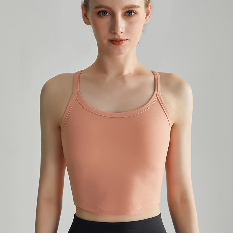 Weyman High-Impact Yoga Tank Bra, Fixed Pads, Racerback Spaghetti Strap - Tropical Orange