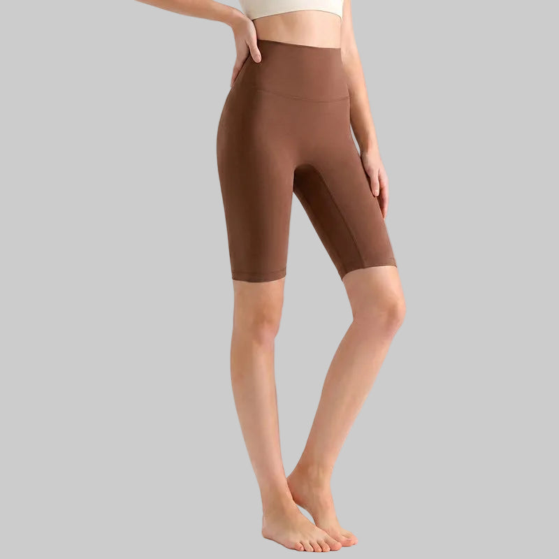 LAHN Antibacterial Bare-Fit 5-Inch Yoga Shorts, High-Waist Tummy Control - Antique Bronze Brown