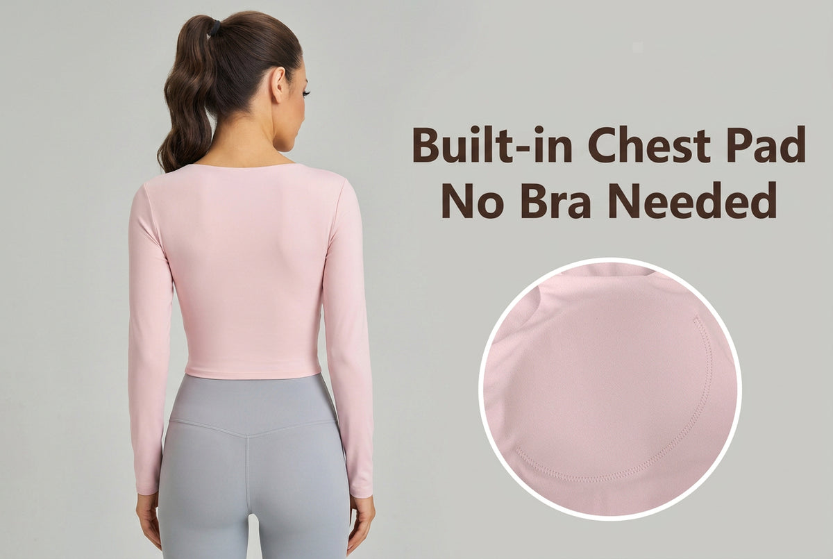 Women’s Hollow One-Shoulder Long Sleeve Yoga Top With Built-In Cups