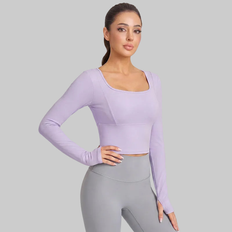 Weiman Interwoven Cross-Back Long Sleeve Yoga Top, Antimicrobial Bra Cups - CX-5128 Dream Purple