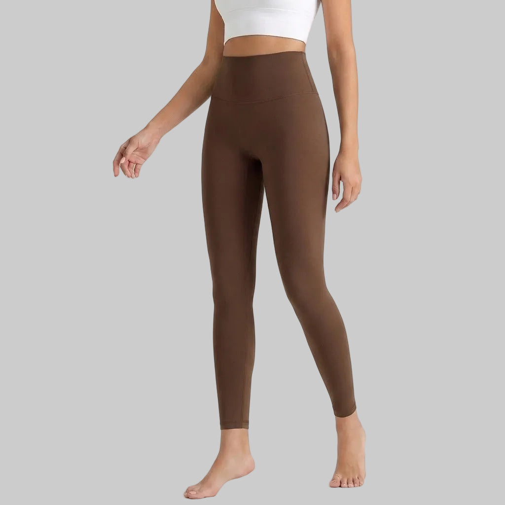 Lahn Bare-Skin Yoga Leggings For Women, High-Waist 3/4 Workout Pants - Dark Coffee