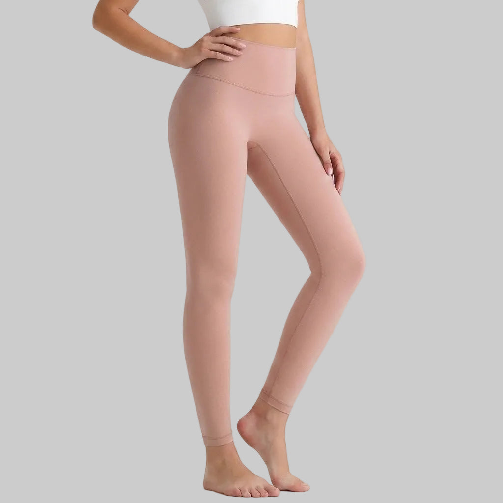 Lahn Bare-Skin Yoga Leggings For Women, High-Waist 3/4 Workout Pants - Crimson Red