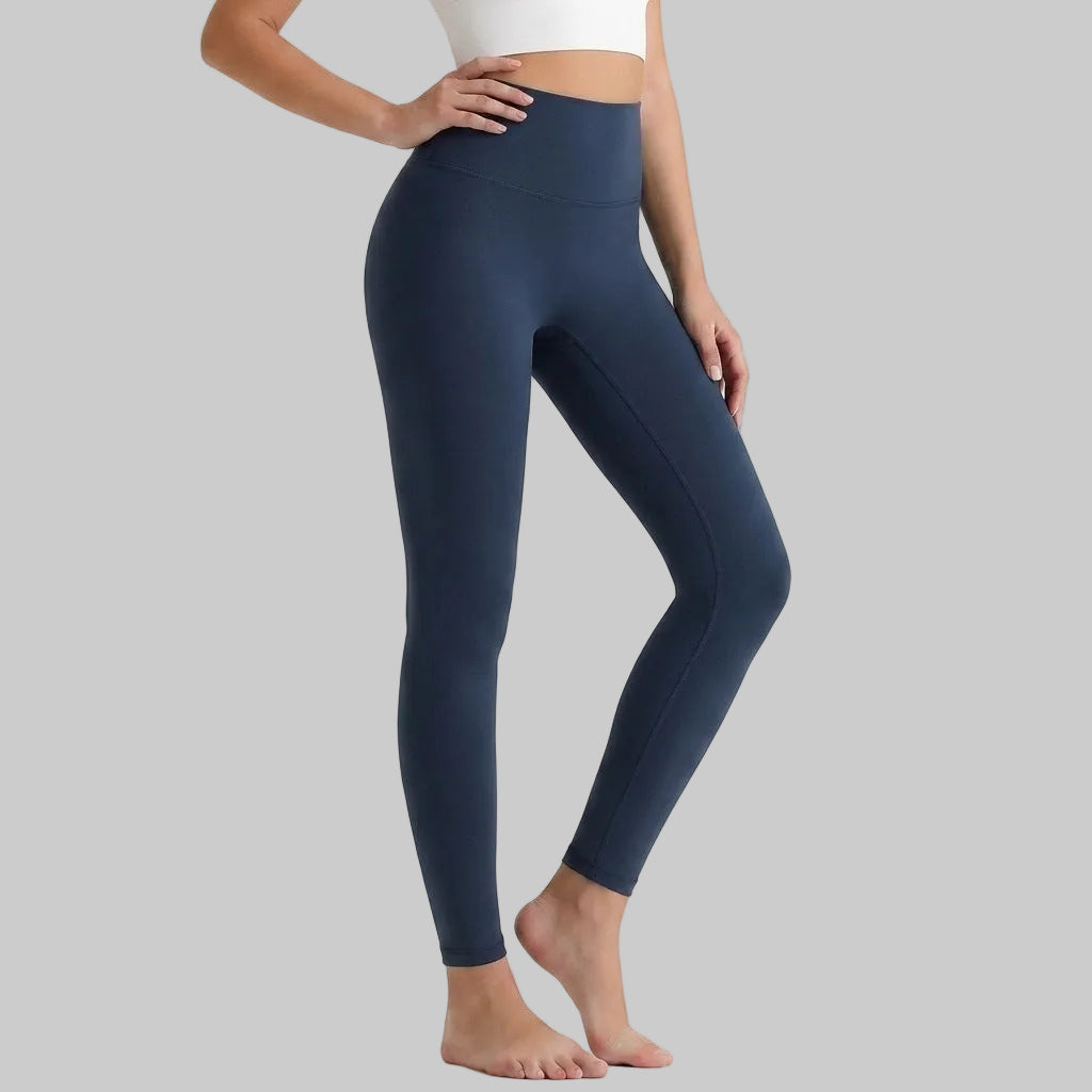 Lahn Bare-Skin Yoga Leggings For Women, High-Waist 3/4 Workout Pants - Navy Blue