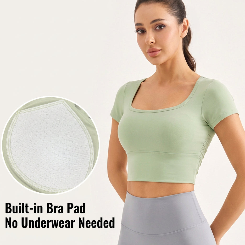 Women’s Summer Lightweight Yoga Top, Short Sleeve Mesh With Fixed Cups