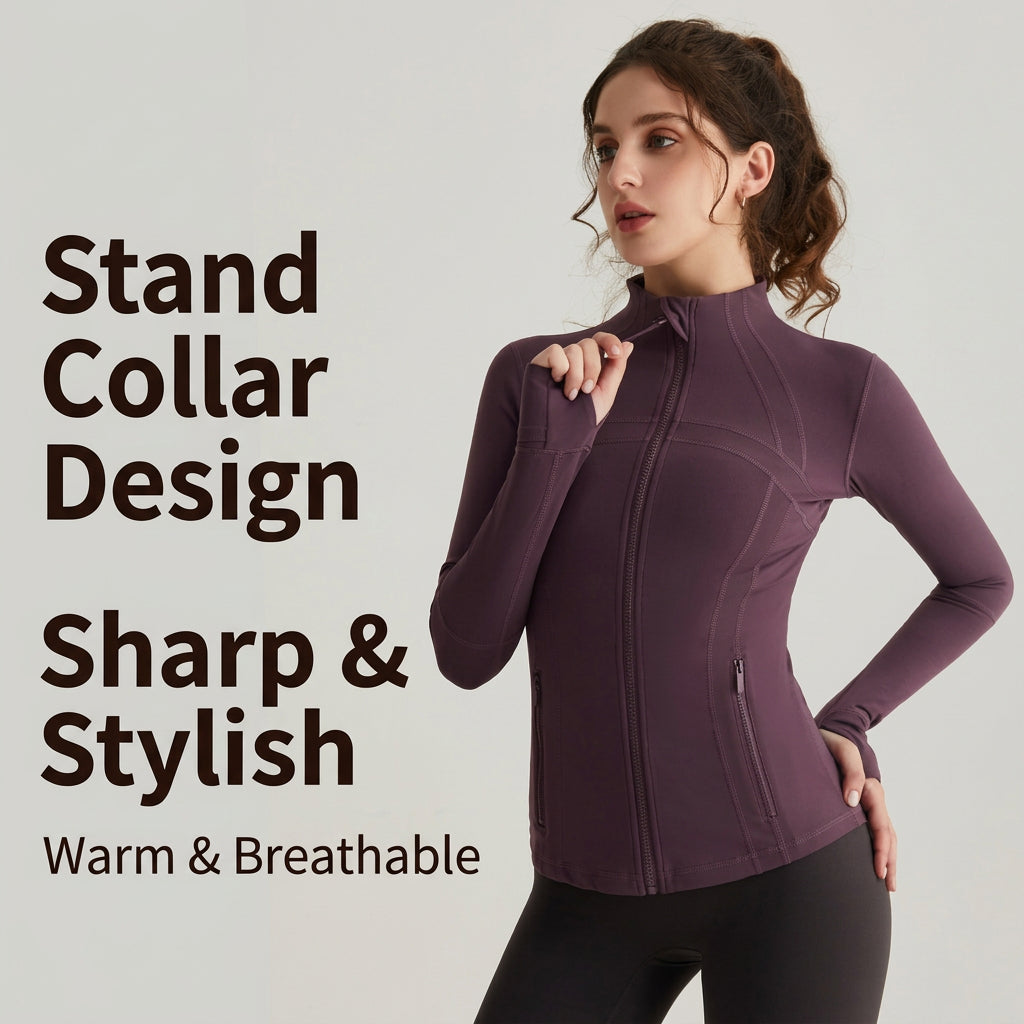 LAHN Women’s Zip-Up Track Jacket — Stand Collar Gym Workout Activewear