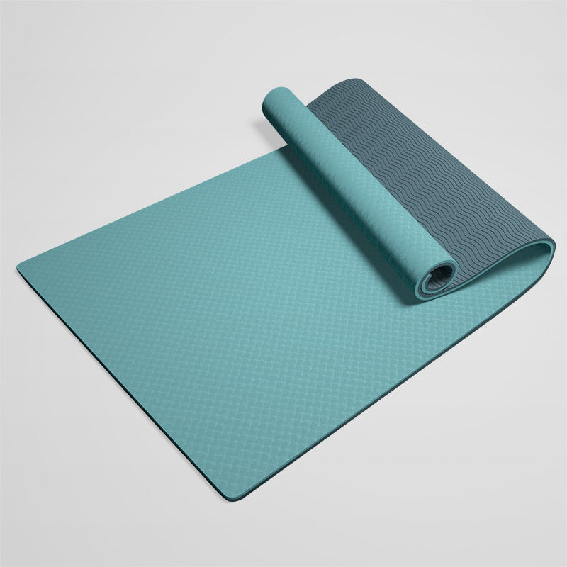Extra Thick TPE Yoga Mat, Non-Slip Fitness Floor Mat for Home Gym, Dance - Light Blue-Deep Blue-Insole