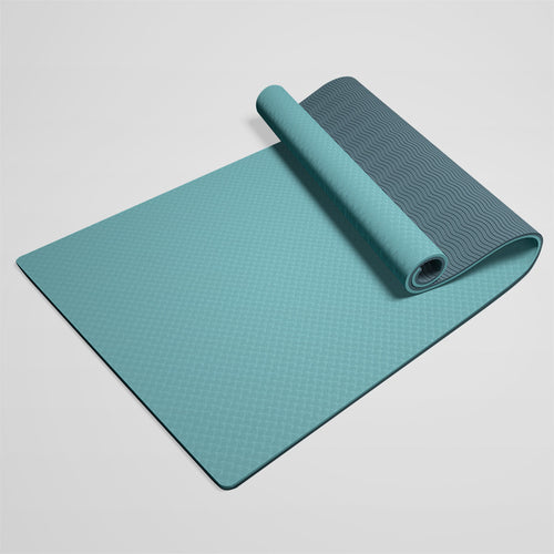 Extra Thick TPE Yoga Mat, Non-Slip Fitness Floor Mat for Home Gym, Dance - Light Blue-Deep Blue-Insole
